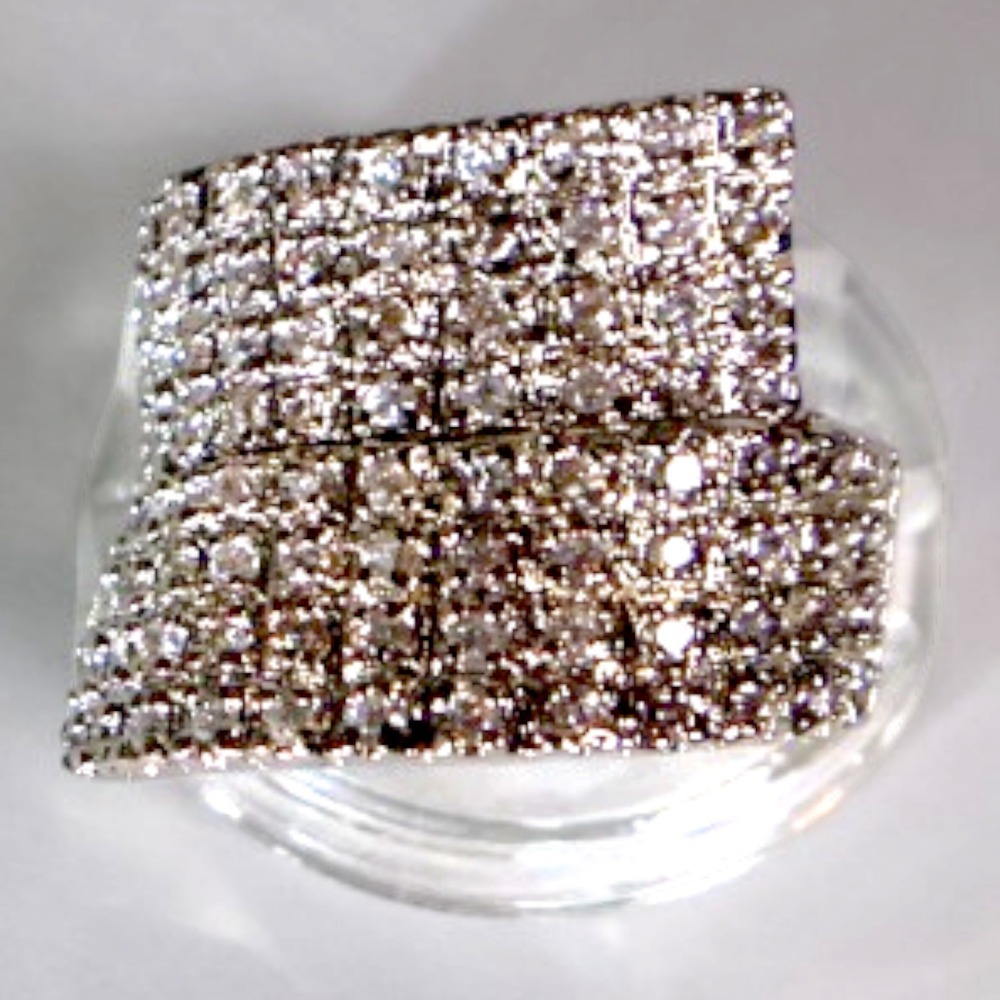 Swarovski Crystal Pave Wide Band Ring Sterling Silver Overlay Size 8 New